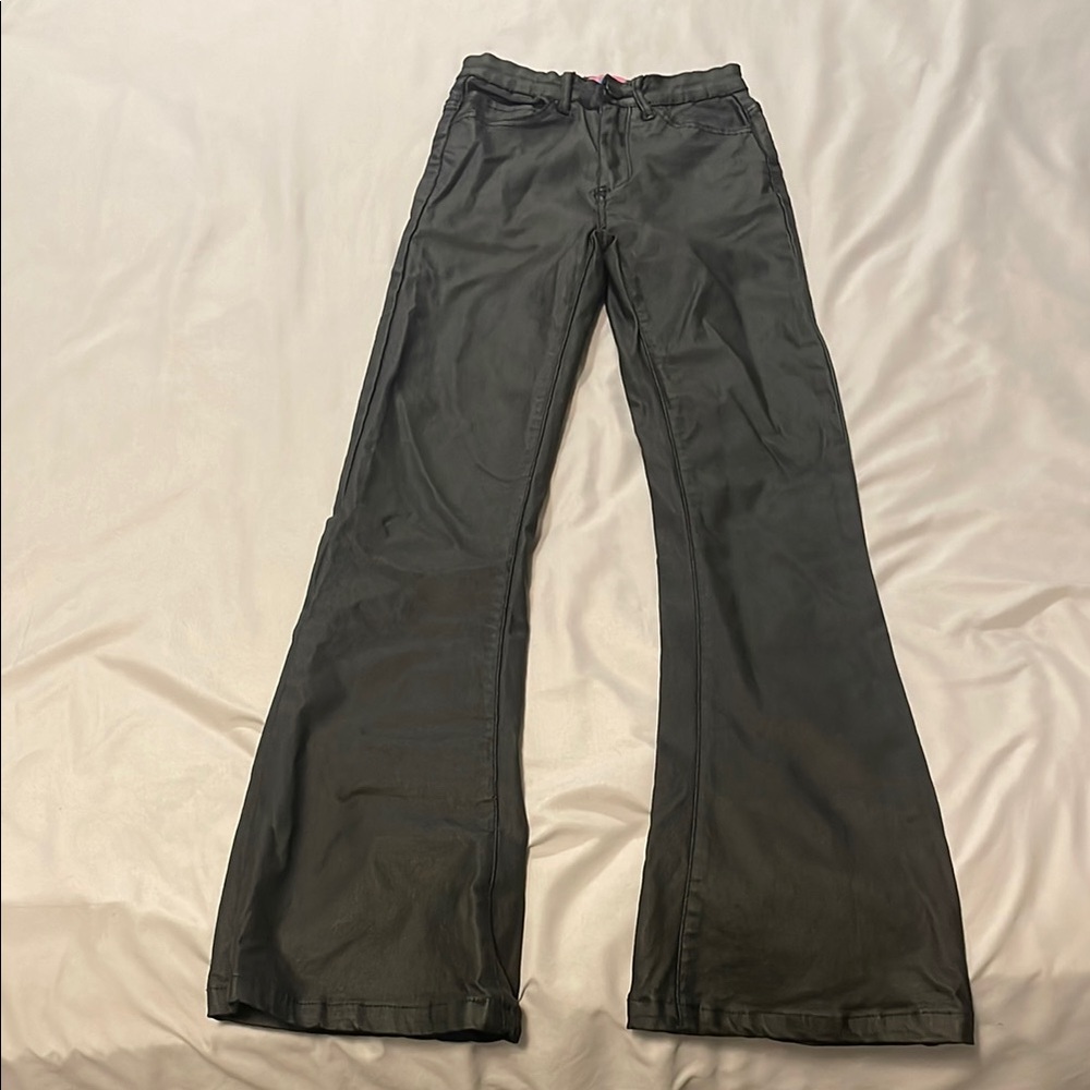 Black Faux Leather Flare Pants